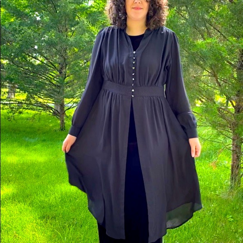 ❌SOLD❌DON’T BUY🚫City Chic Black Witchy Goth Button Down Duster Peignoir, Coverup